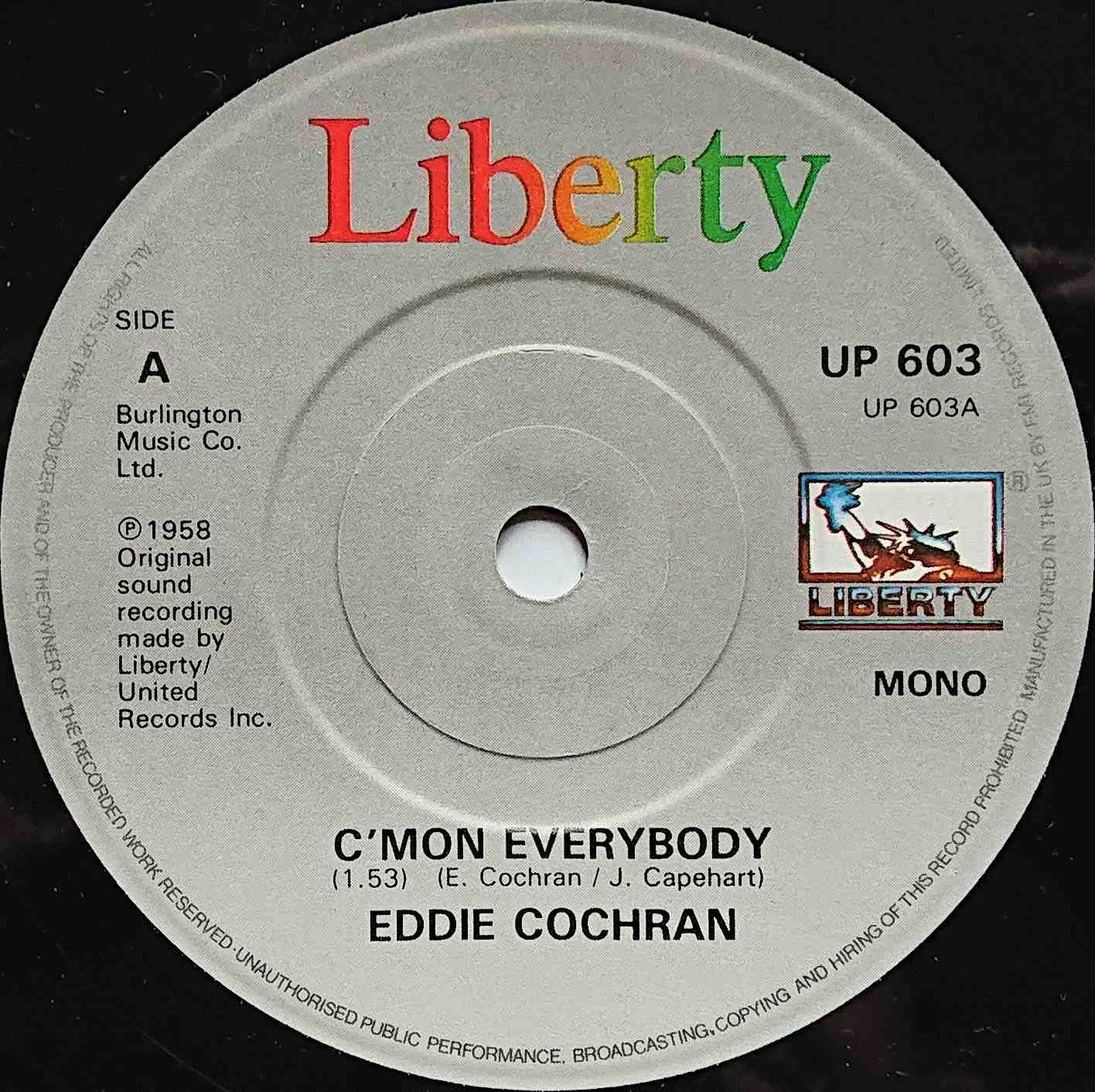 UP 603 C'mon everybody Eddie Cochran  Label